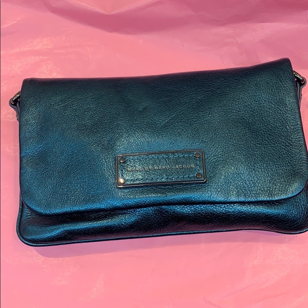 Marc Jacob metallic blue clutch + attachable strap